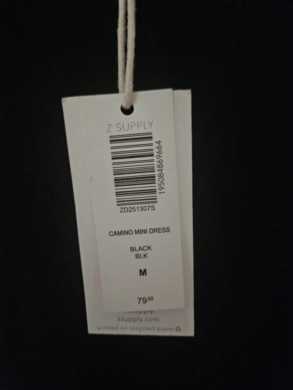 NWT Z Supply Black Side-Ruched Dress - Picture 5 of 6